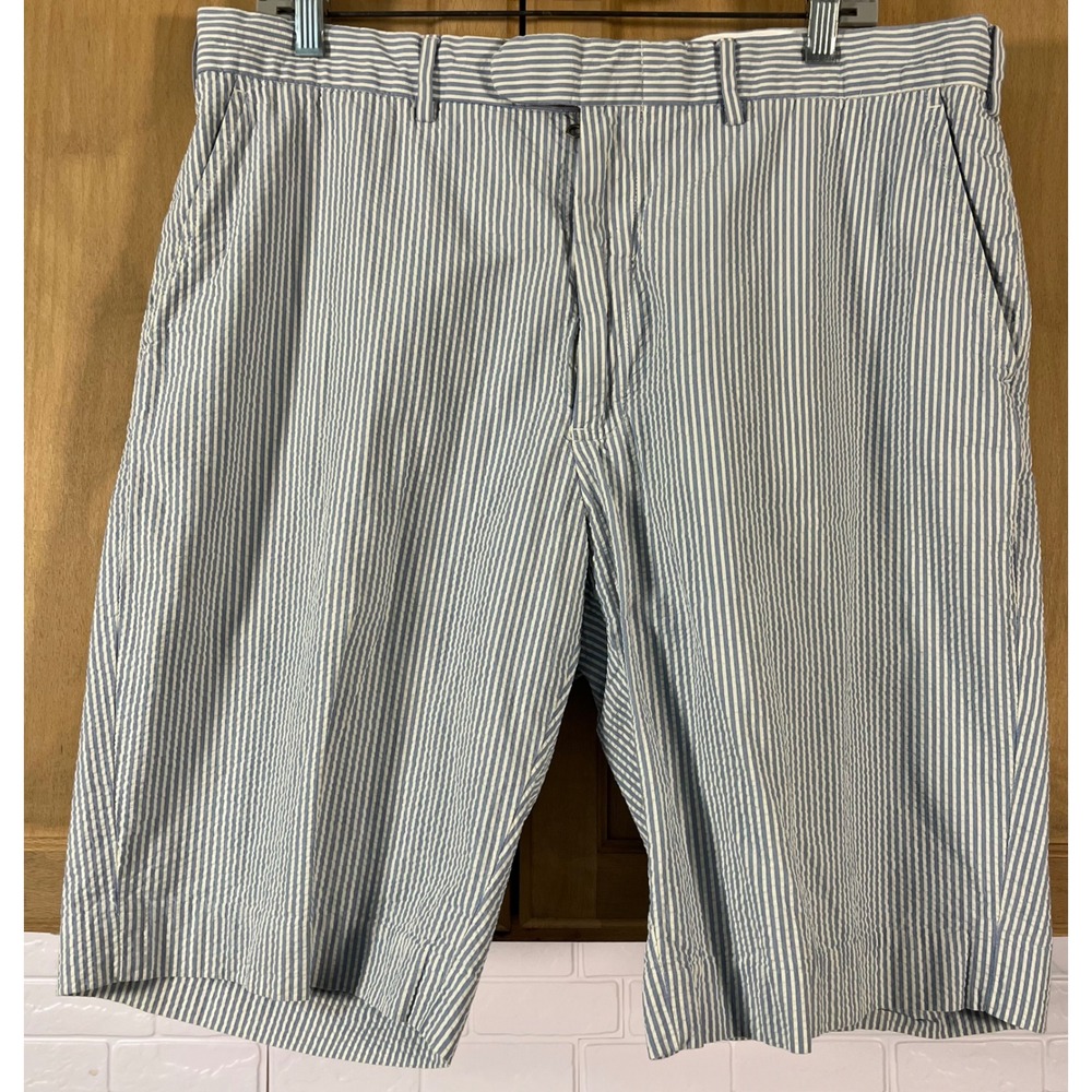 Polo Ralph Lauren‎ Seersucker Shorts Mens 36 Blue White Striped Preppy